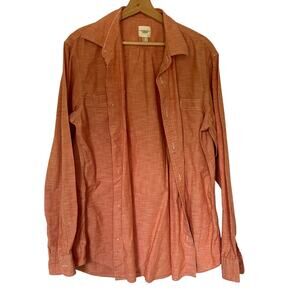 Lands' End Canvas 1963 peach orange button down long cotton shirt men's size L